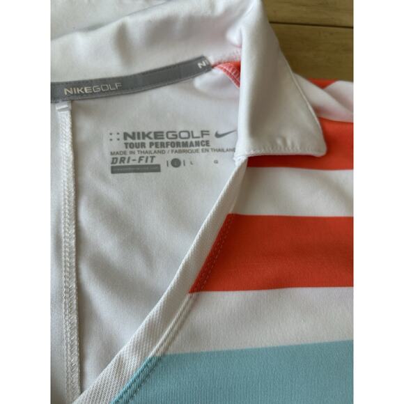 Nike Golf Polo Womens L Orange Striped Retro Tennis Preppy Casual Comfy Sporty - Picture 9 of 13